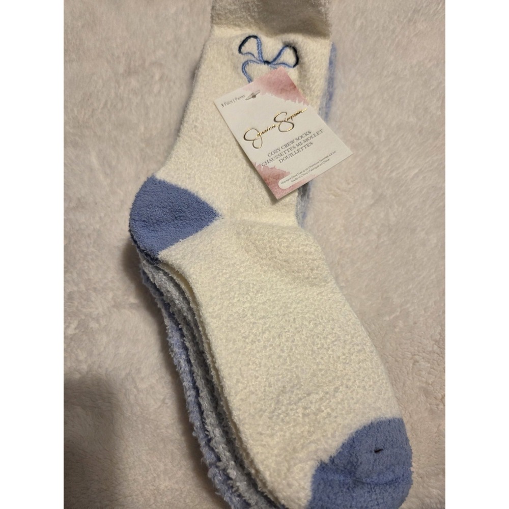 Jessica Simpson 3-Pack Cozy Socks Size 4-10 Blue White Crew-Length New